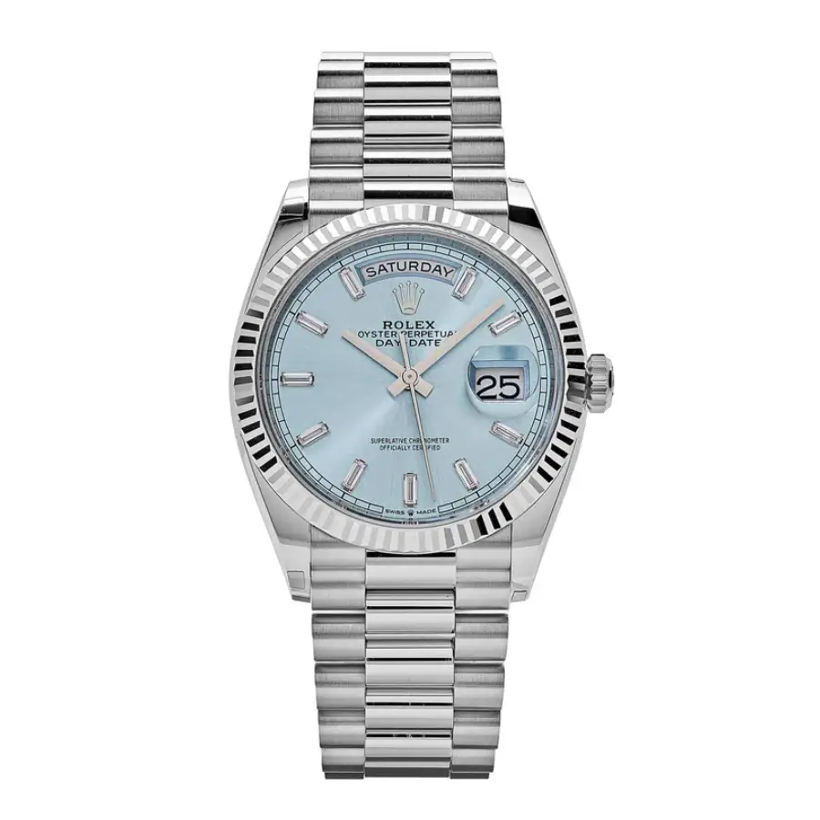 Rolex Day-Date 36MM 128236 Ice Blue Grooved